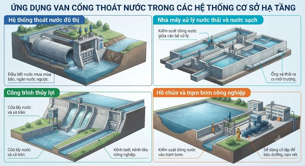 Ứng dụng thực tế của van cống trong các hệ thống cơ sở hạ tầng