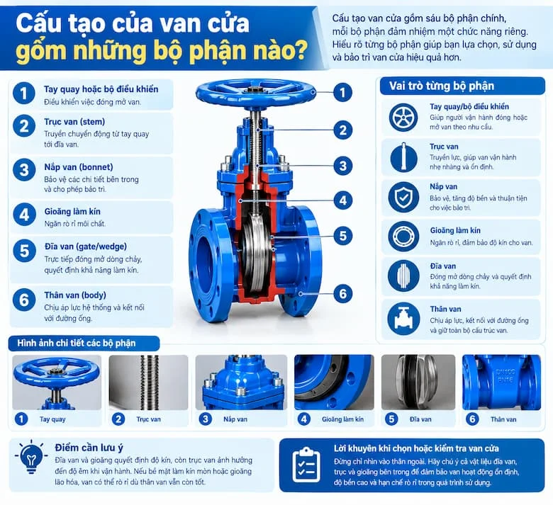 Cấu tạo chi tiết bên trong của sản phẩm van cửa
