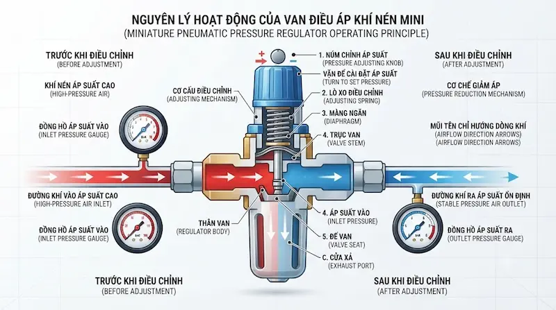 Nguyên lý hoạt động của van điều áp khí nén trong công nghiệp