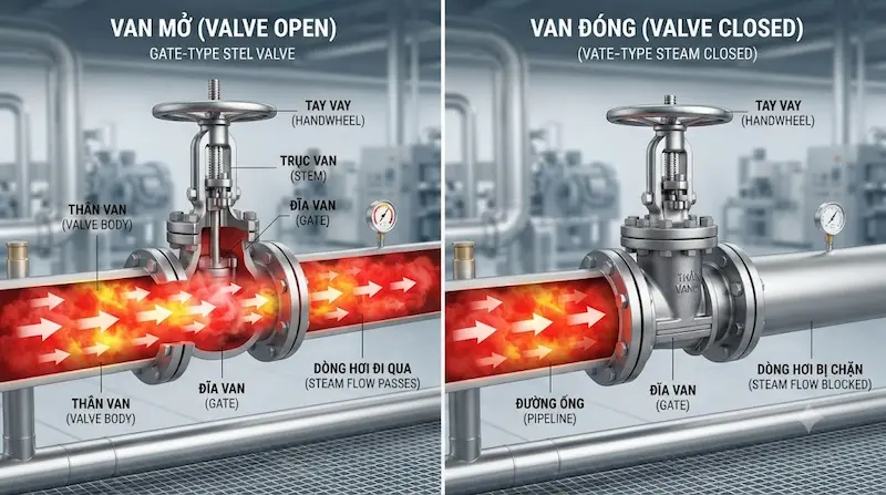 Nguyên lý hoạt động và cấu tạo bên trong của van hơi trong công nghiệp