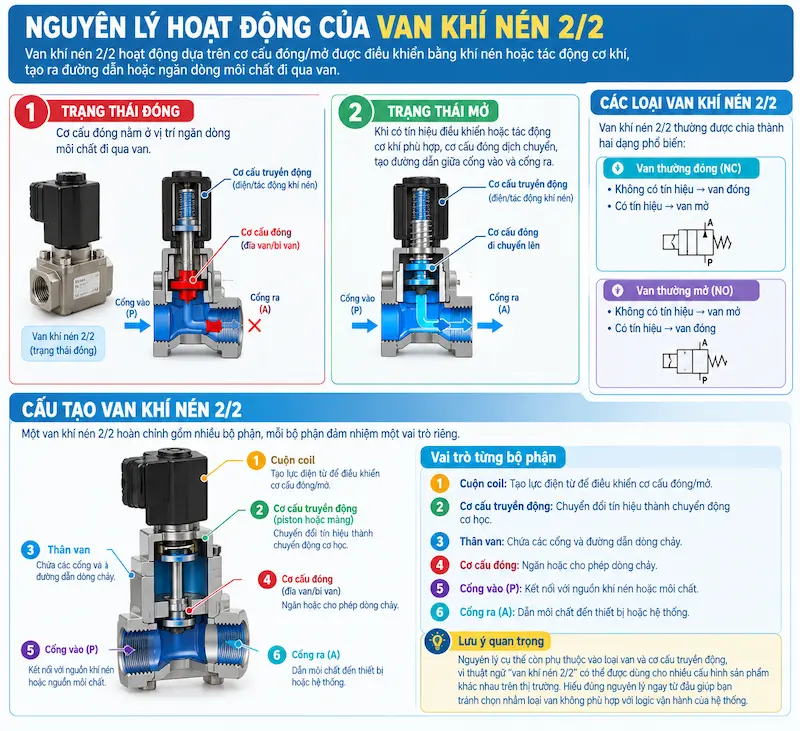 Nguyên lý hoạt động của van khí nén trong công nghiệp