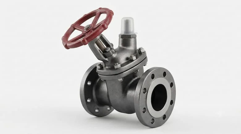 Van khóa nước công nghiệp Φ114/DN100, thân kim loại, kết nối mặt bích, tay quay, phông nền studio màu trắng
