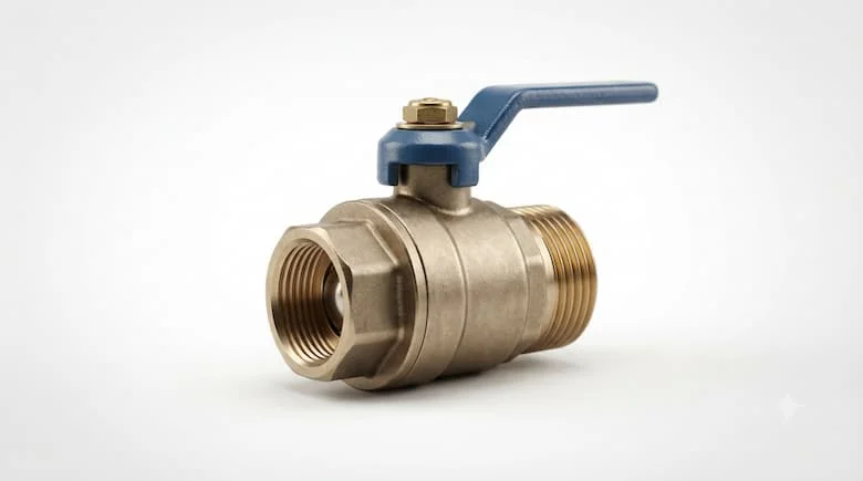 ảnh sản phẩm chuyên nghiệp cao cấp cho van nước 21mm dùng trong hệ thống đường ống, van bi bằng đồng thau nhỏ gọn với kết nối ren và tay cầm kiểu cần gạt