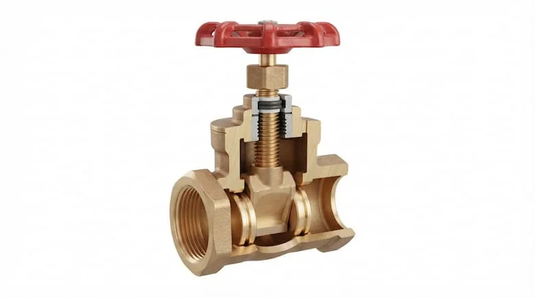 Hình ảnh kỹ thuật cắt ngang của van nước đồng rèn, thể hiện thân van, trục van, các bộ phận làm kín và cấu trúc bên trong