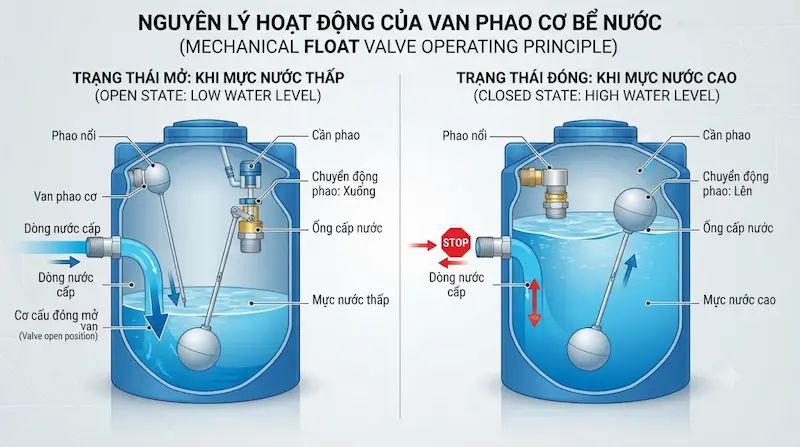 Nguyên lý hoạt động và cấu tạo của van phao cơ trong công nghiệp