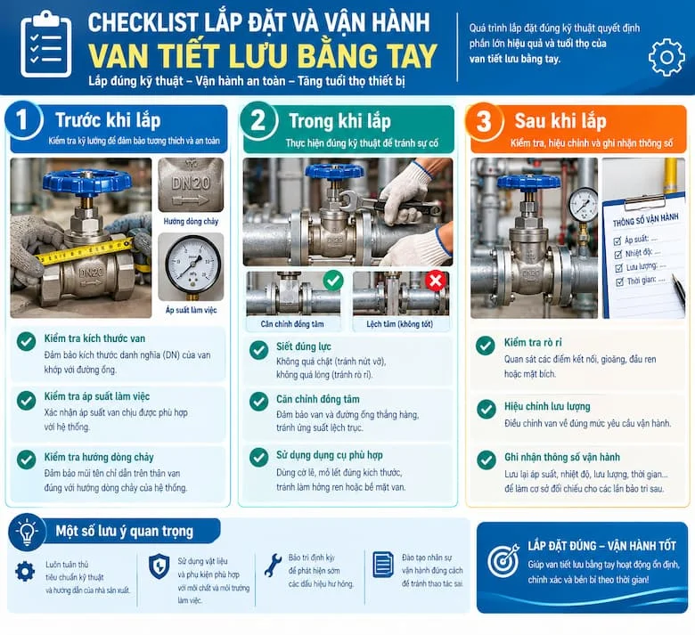 Lắp Đặt Và Vận Hành Van Tiết Lưu Bằng Tay Đúng Kỹ Thuật Để Đảm Bảo Hiệu Suất Và Tuổi Thọ Thiết Bị