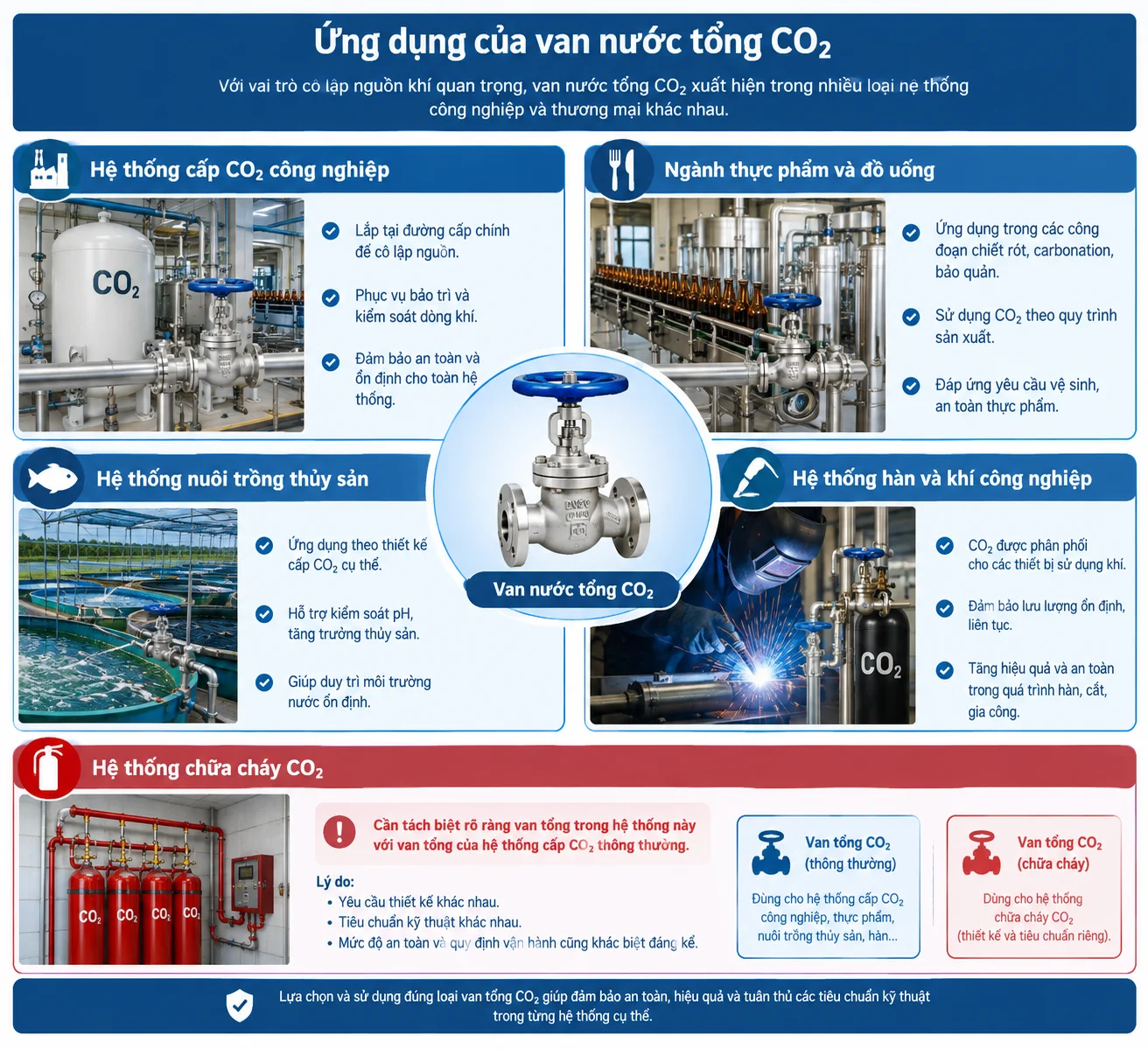 Ứng dụng thực tế của van nước tổng CO2 trong công nghiệp