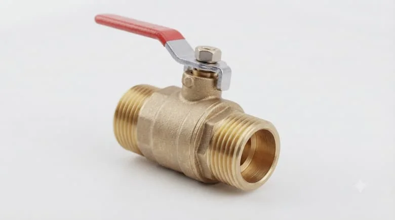 Ảnh chụp cận cảnh sản phẩm van vòi minh hòa, chi tiết bề mặt kim loại và các mối nối, ánh sáng studio sạch sẽ