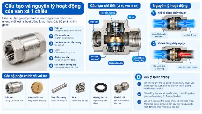 Sơ Đồ Cấu Tạo Các Bộ Phận Bên Trong Van Xả 1 Chiều