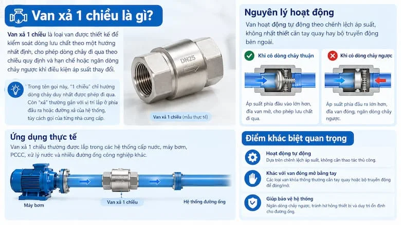 Hình Ảnh Van Xả 1 Chiều Và Cơ Chế Ngăn Dòng Chảy Ngược