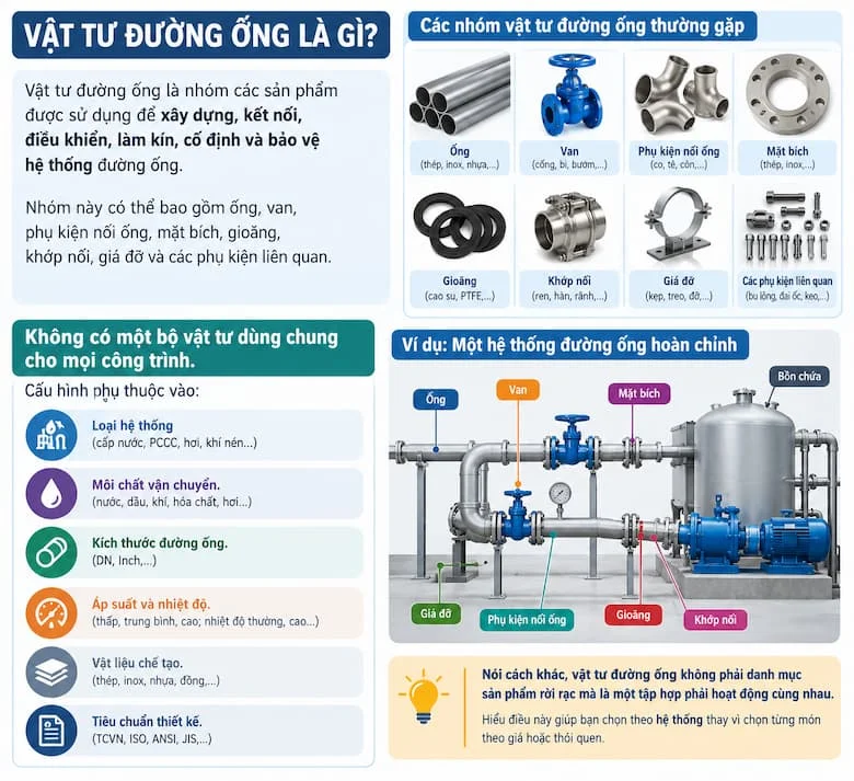 Tổng quan về vật tư đường ống và các nhóm vật tư cơ bản được sử dụng trong hệ thống đường ống