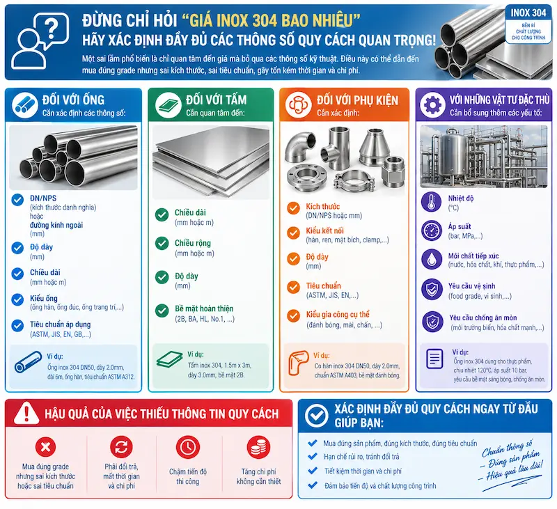 Các thông số quan trọng cần quan tâm khi mua vật tư thép không gỉ 304