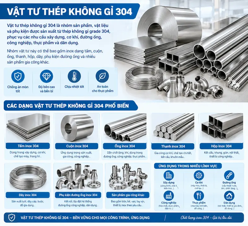 Giới thiệu chi tiết về vật tư thép không gỉ inox 304 trong công nghiệp