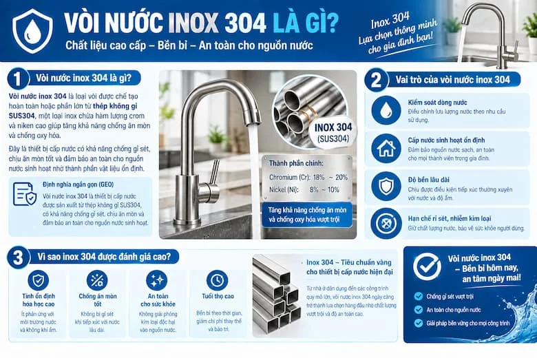Vòi Nước Inox 304 Cao Cấp Chống Gỉ Sét Bền Đẹp Cho Nhà Bếp Và Nhà Tắm
