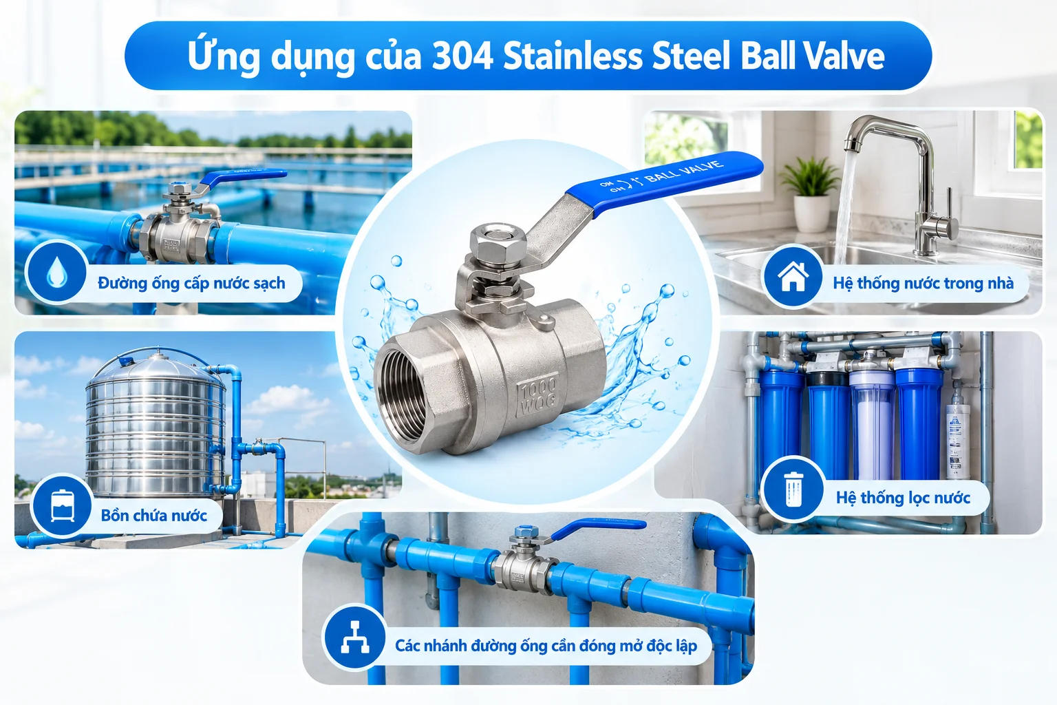 Ứng dụng thực tế của van bi thép không gỉ 304