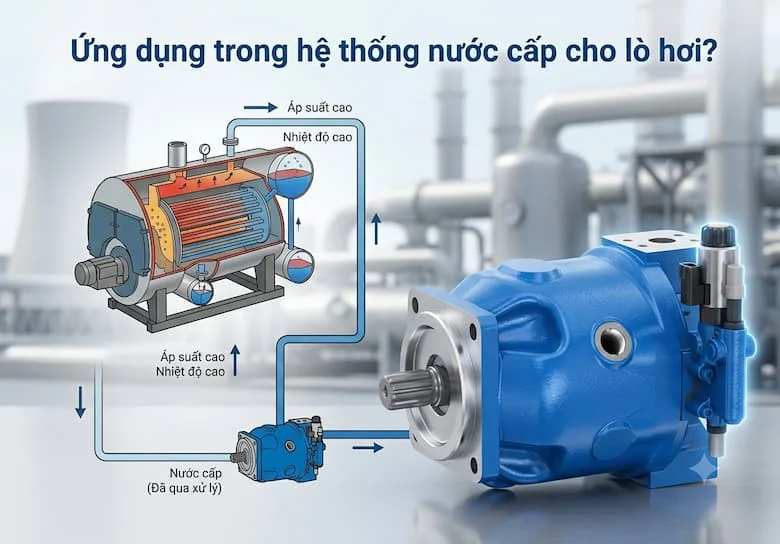 Hình ảnh mô phỏng nguyên lý đưa nước cấp đã qua xử lý vào lò hơi công nghiệp và nhà máy nhiệt điện