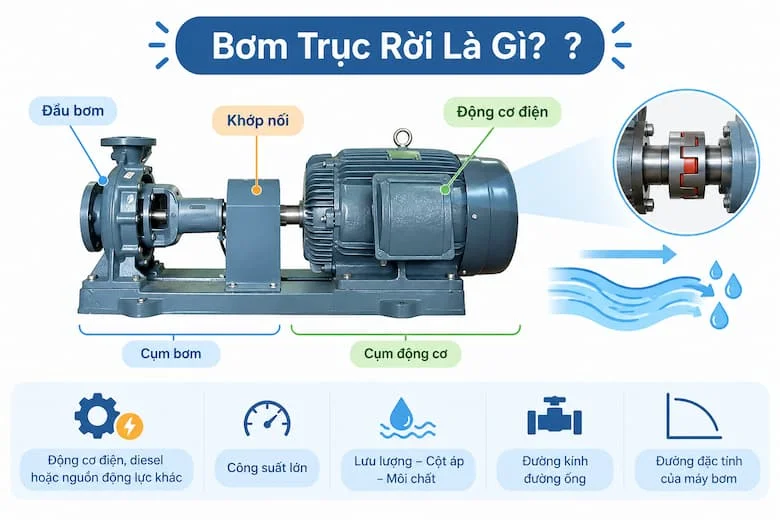Máy bơm trục rời công suất lớn dùng cho hệ thống cấp nước