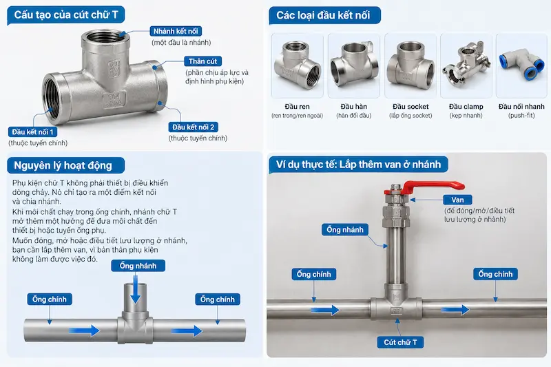 Nguyên lý hoạt động và cấu tạo bên trong của cút nước chữ T