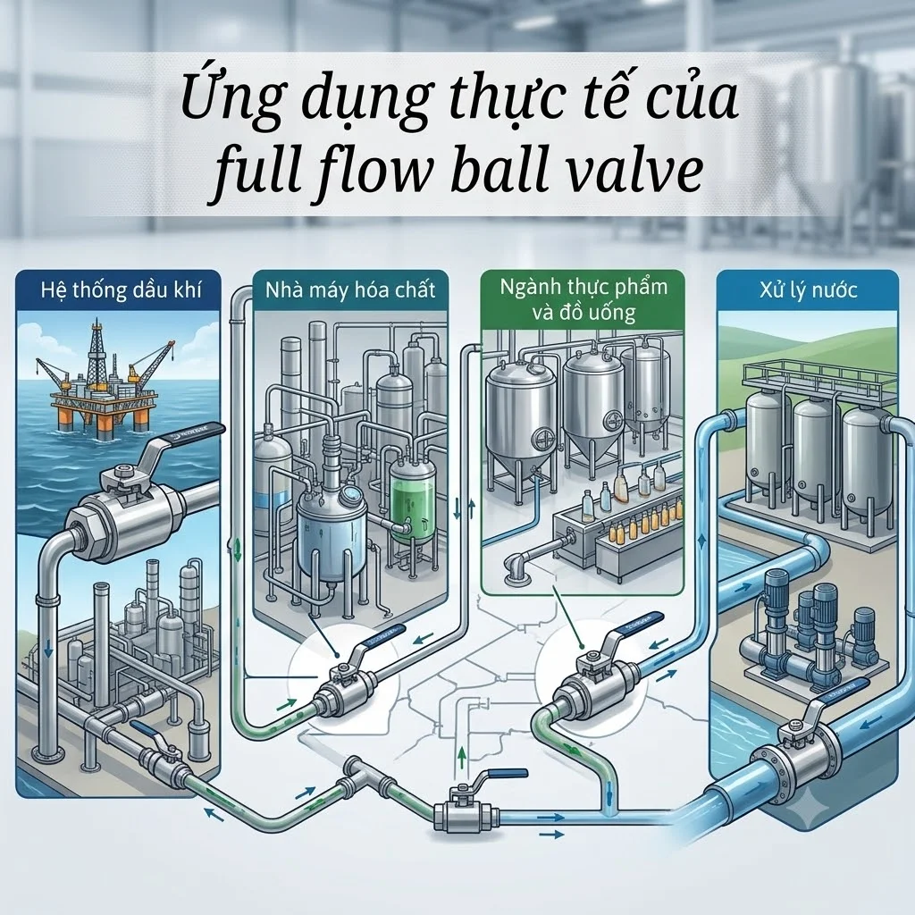 Ứng dụng thực tế của van bi toàn dòng trong các lĩnh vực công nghiệp