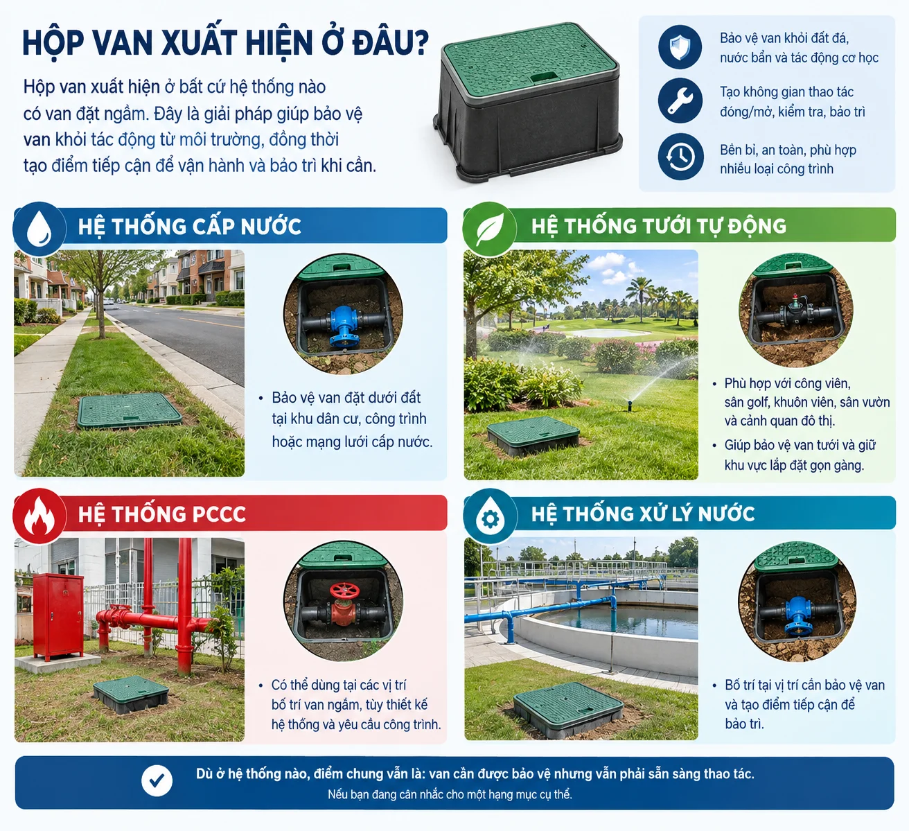 Ứng dụng thực tế của hộp bảo về van trong các hệ thống cơ sở hạ tầng
