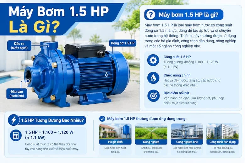 Hình ảnh chi tiết về máy bơm nước 1.5HP