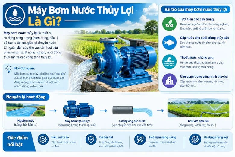 Hình ảnh tổng quan chi tiết về máy bơm thủy lợi