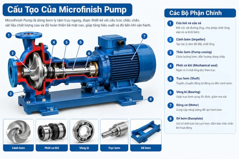Hình ảnh về cấu tạo các bộ phận bên trong của máy bơm Microfinish