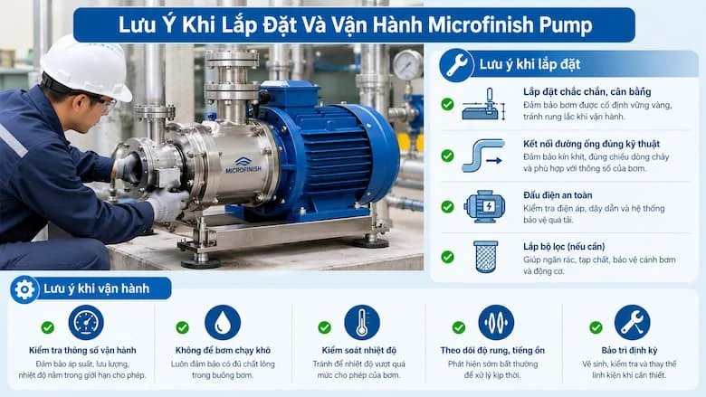 Những lưu ý khi lắp đặt và cách vận hành máy bơm Microfinish