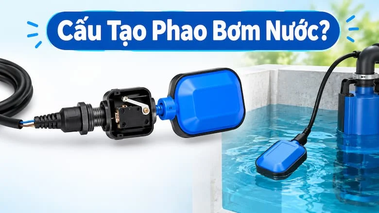Minh họa cấu tạo và các bộ phận bên trong phao bơm nước