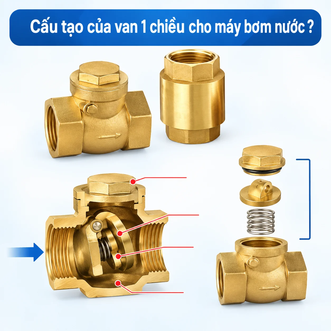 Cấu tạo bên trong của van một chiều cho máy bơm nước